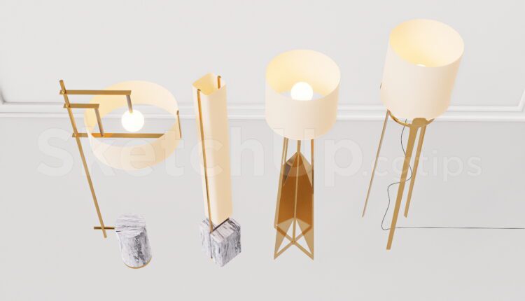 19920. Modern Gold And Marble Floor Lamp Set Sketchup 3d Model Free Download (2)