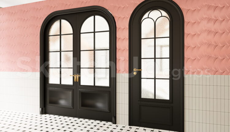 19924. Modern Classic Black Arched Double And Single Doors Sketchup Model Download (1)