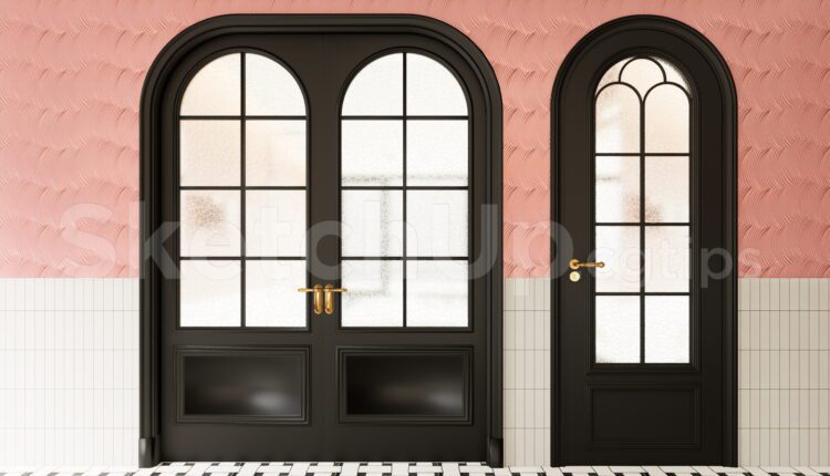 19924. Modern Classic Black Arched Double And Single Doors Sketchup Model Download (2)