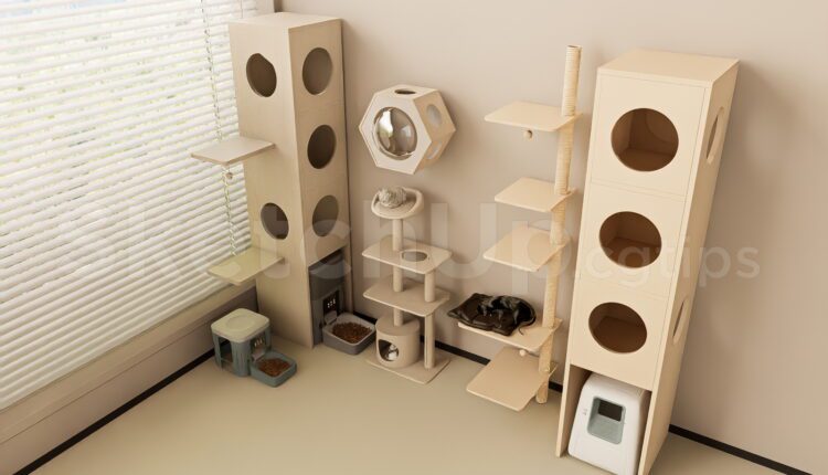 19926. Modern Cat Wall Shelves And Tower Sketchup Model – Pet Interior Design Download (2)