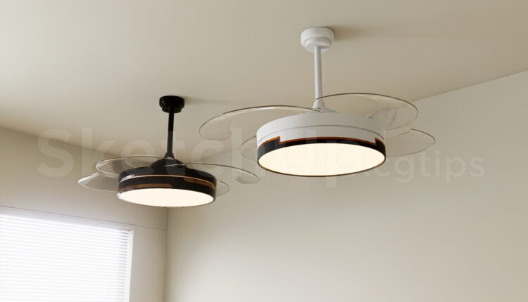 19934. Modern Ceiling Fan With Led Light Sketchup Model Free Download (1)