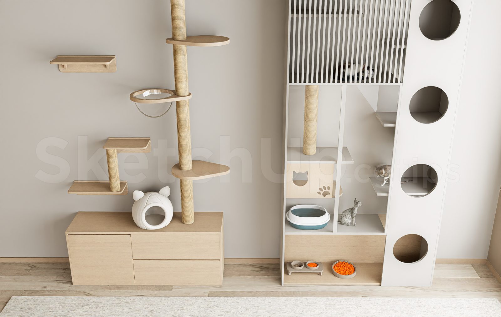 19937. Modern Cat Tree And Cat Condo Sketchup Model Free Download (2)