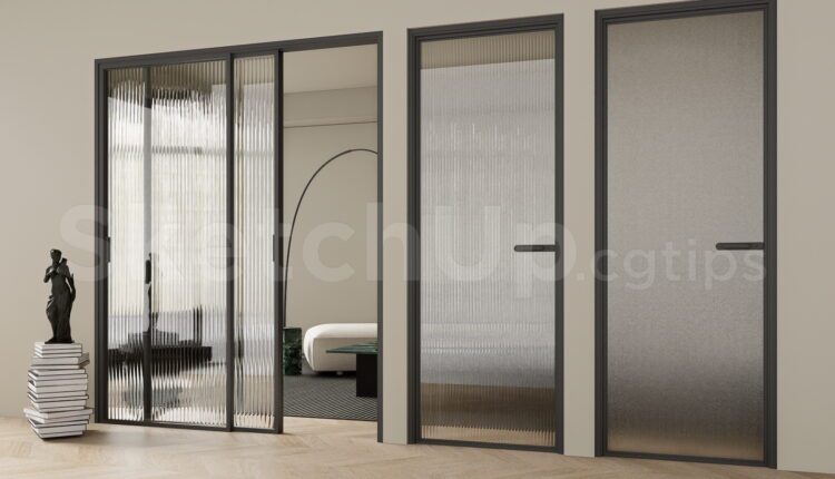 19947. Frameless Fluted Glass Door Set Sketchup 3d Model Free Download (2)