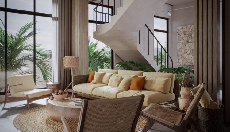 19963. Tropical Wabi-sabi Living Room Interior Design Idea – Sketchup 3d Free Download (5)