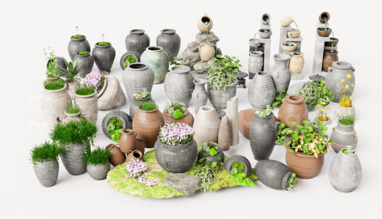 19967. Rustic Ceramic Garden Vase Set 3d Model – Sketchup Free Download (1)