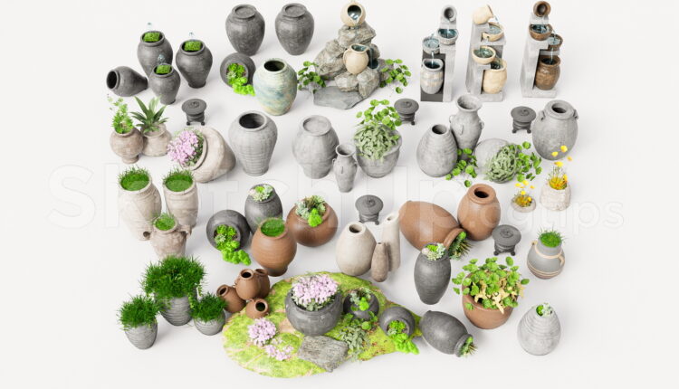 19967. Rustic Ceramic Garden Vase Set 3d Model – Sketchup Free Download (2)