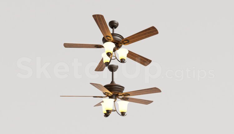 19969. Contemporary Ceiling Fan With Led Light Sketchup Model Free Download (2)