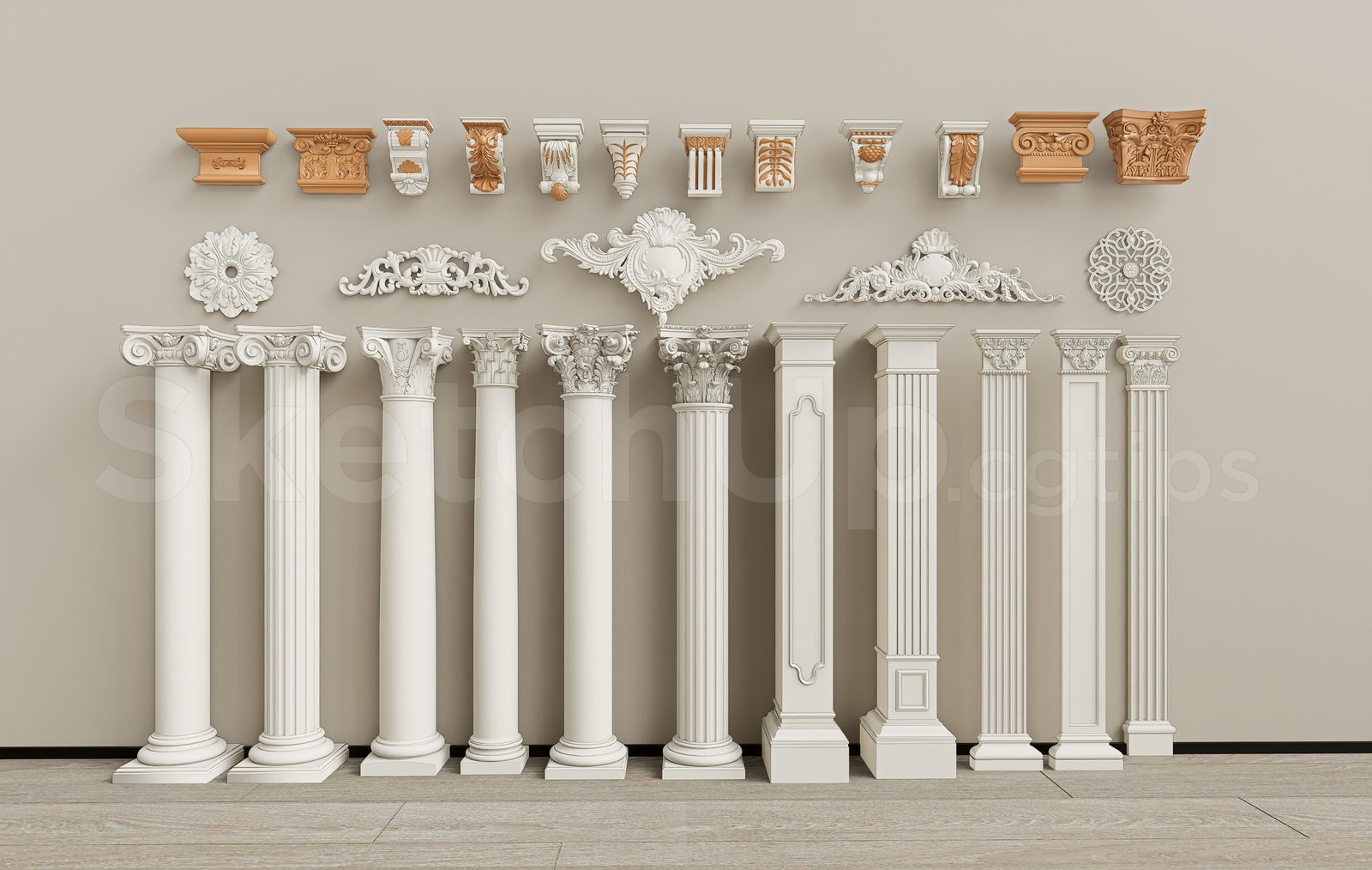19993. Neoclassical Columns And Decorative Elements Sketchup Model Free Download (1)
