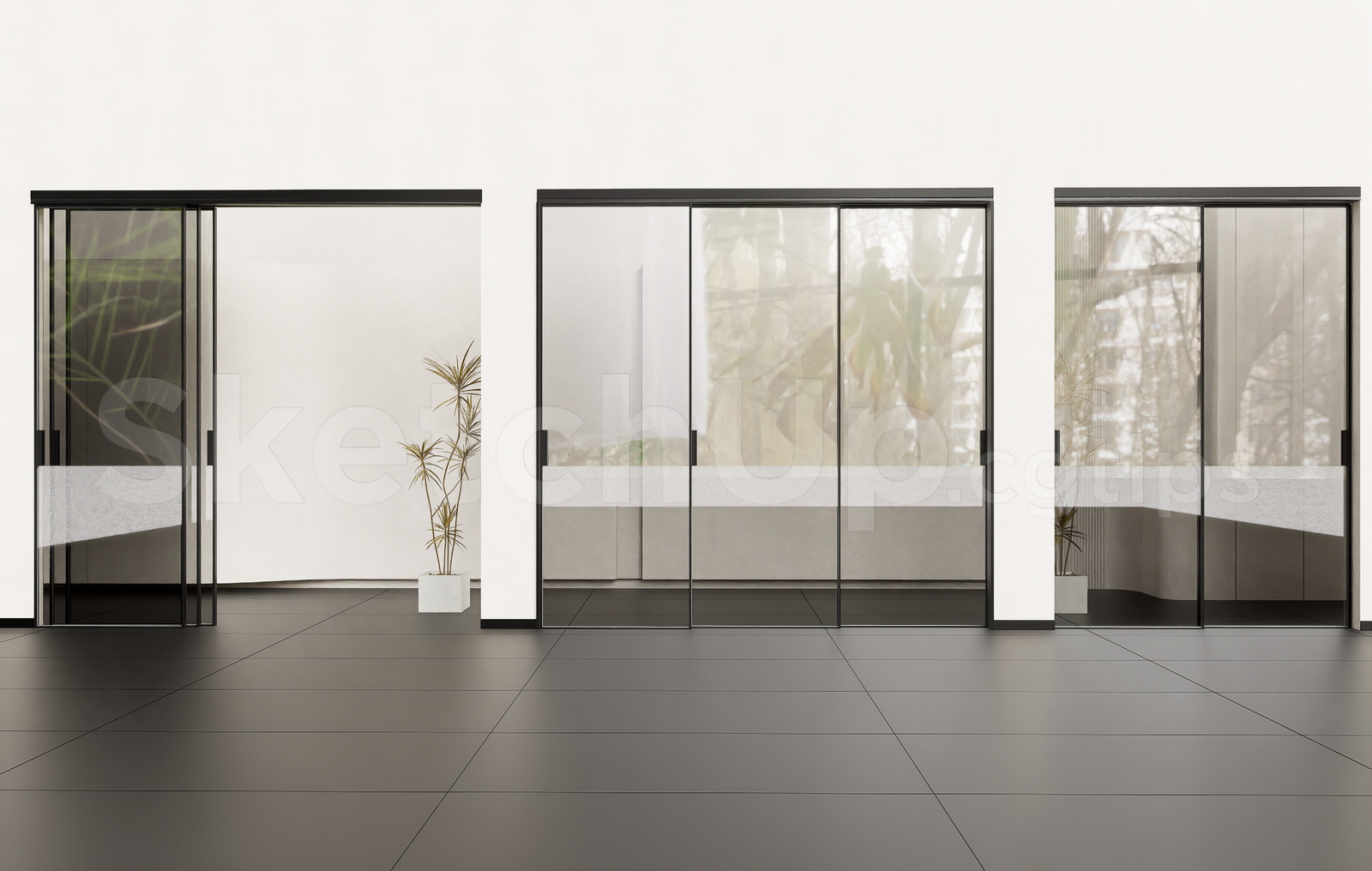19994. Modern Slim Frame Sliding Glass Doors Collection Sketchup 3d Free Download (1)