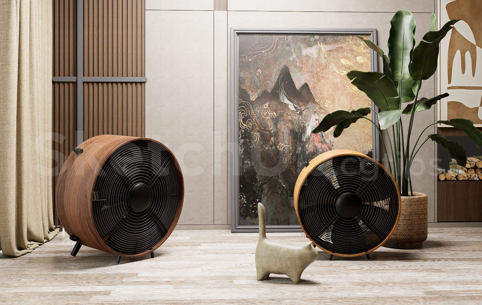 19995. Retro Industrial Luxury Wooden Fan Set - Sketchup File Free Download (1)