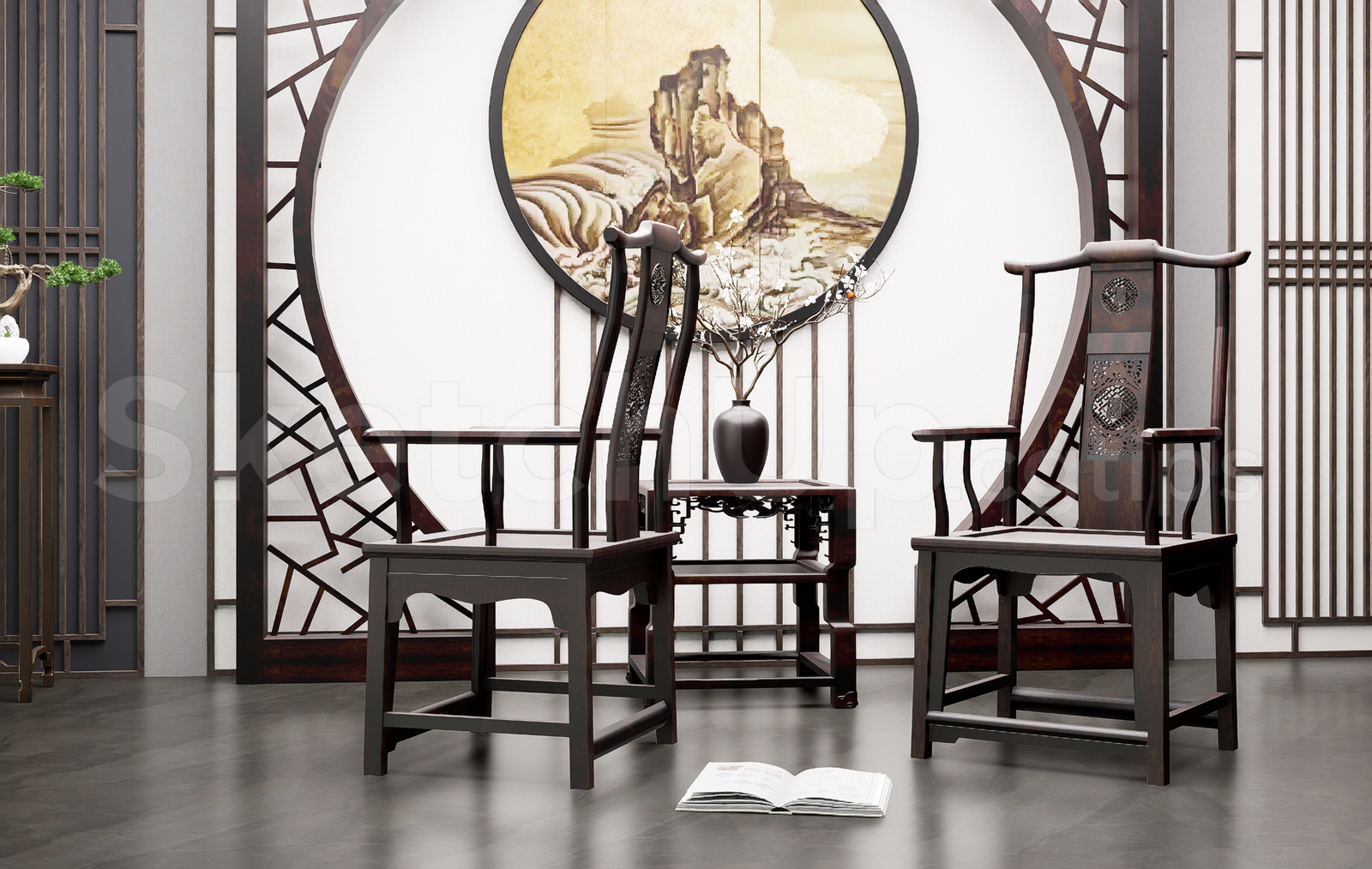 19999. Classic Ming Dynasty Style Wooden Armchairs - Sketchup File Download (1)