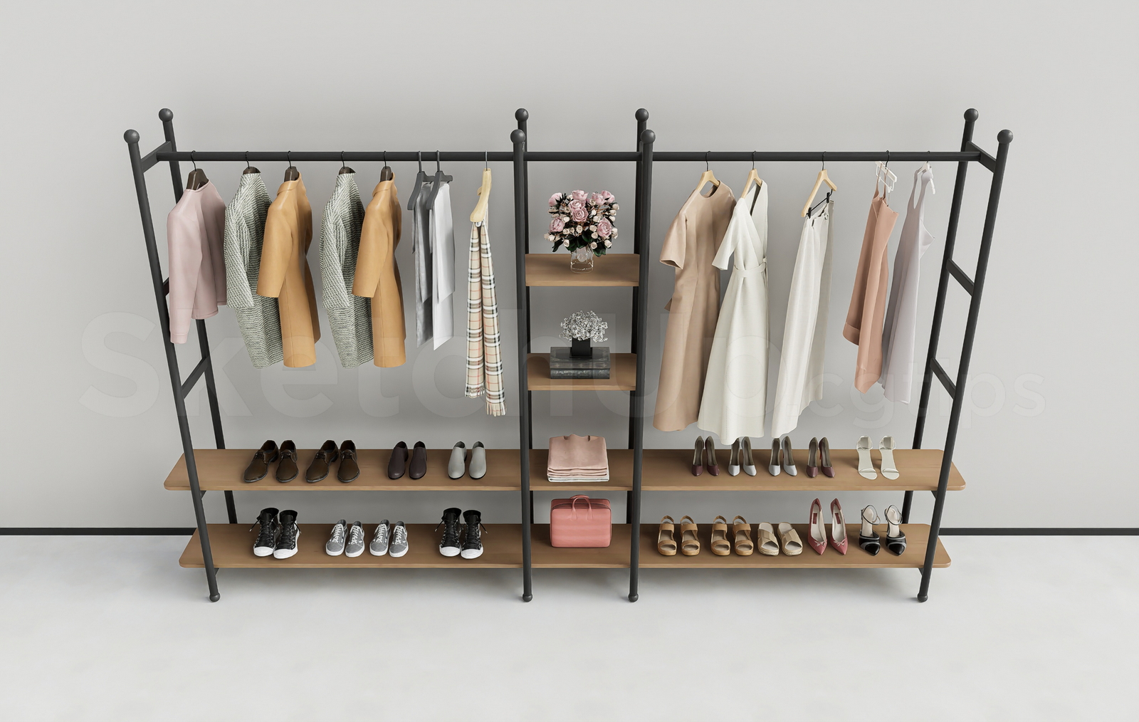 21002. Modern Industrial Clothing Rack And Shoes Shelf Sketchup Model Free Download (2)