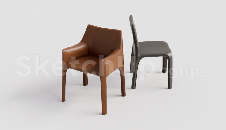 21005. Modern Leather Dining Chair And Armchair Sketchup Model Download (2)