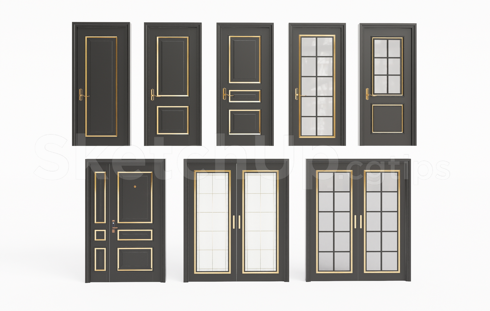 21006. Luxury Interior Wooden Door Set Sketchup 3d Model Free Download (1)