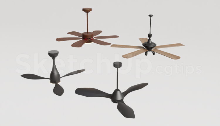 21007. Modern Ceiling Fan Collection Sketchup Model Free Download (2)