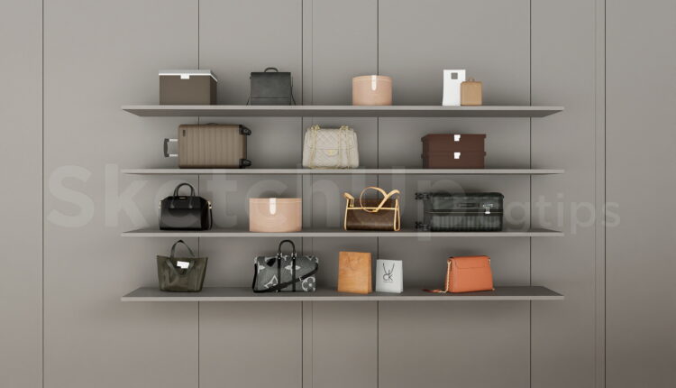 21010. Contemporary Walk-in Closet Storage And Display Shelves Sketchup File Download (1)