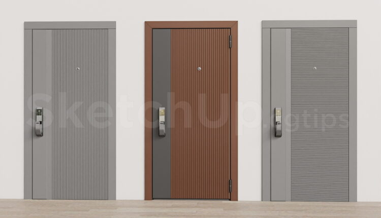 21015. Modern Wooden Front Door Collection With Smart Lock Sketchup 3d Model Free Download (1)