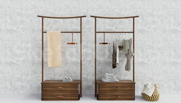 21019. Modern Clothes Rack And Drawer Unit Sketchup Skp Model Free Download (1)