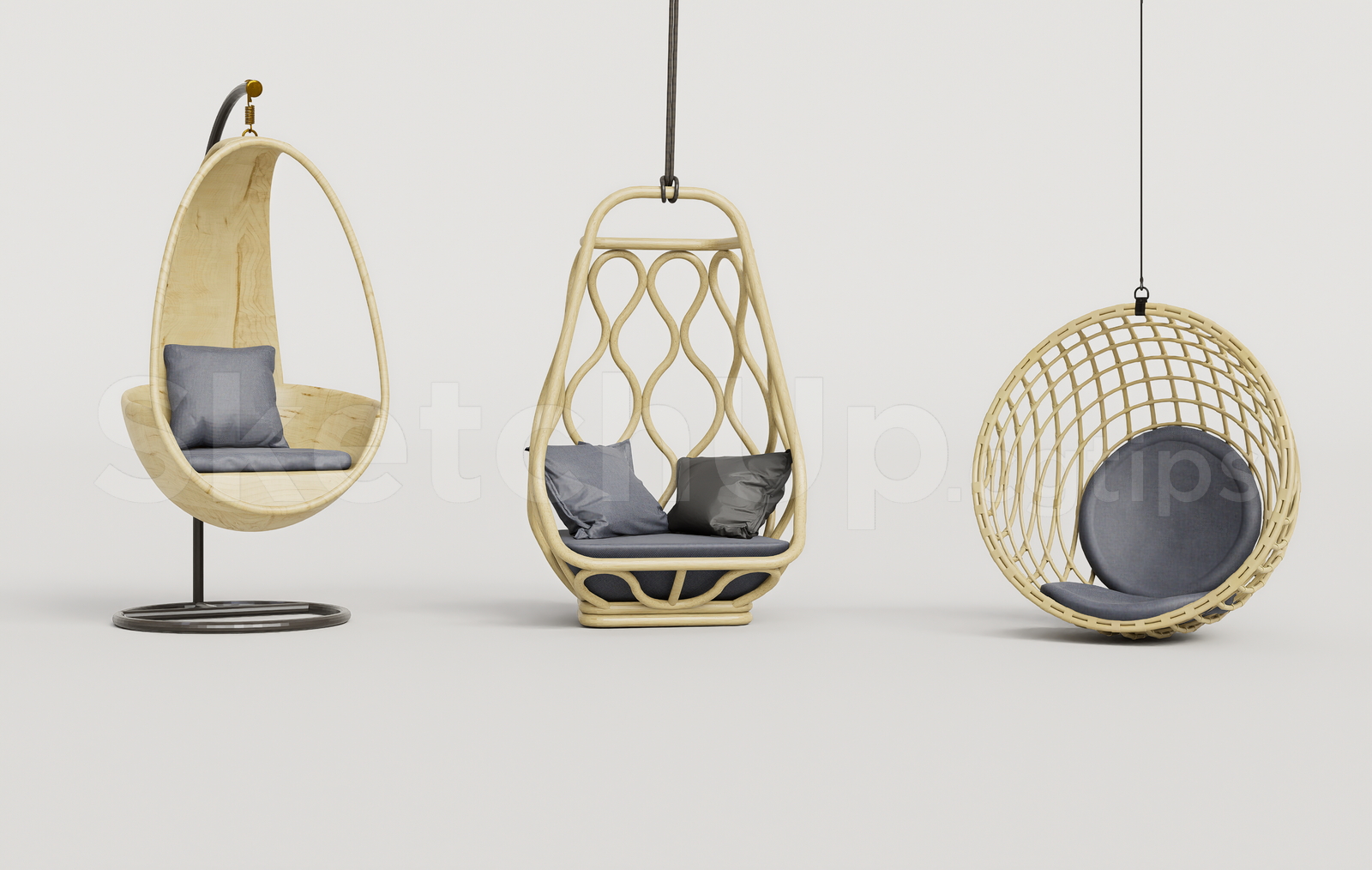 21023. Luxury Rattan Swing Chair Collection Sketchup Model Free Download (2)