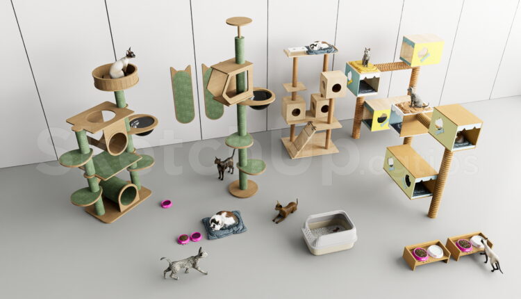 21028. Modern Cat Tree Furniture Collection Sketchup Model Free Download (1)