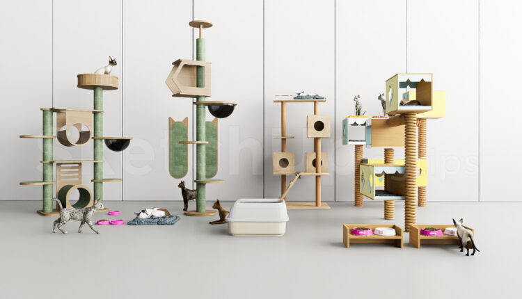 21028. Modern Cat Tree Furniture Collection Sketchup Model Free Download (2)