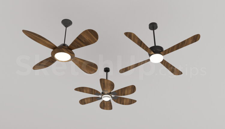 21030. Modern Indoor Ceiling Fan With Led Lamp Sketchup Model Free Download (1)