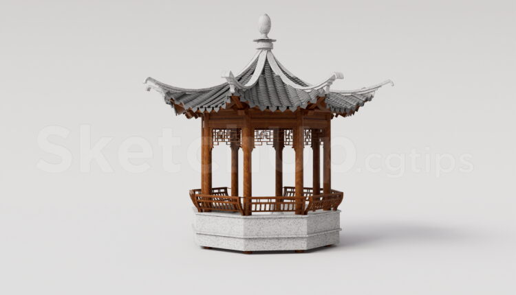 21035. Traditional Asian Gazebo Sketchup Model Free Download