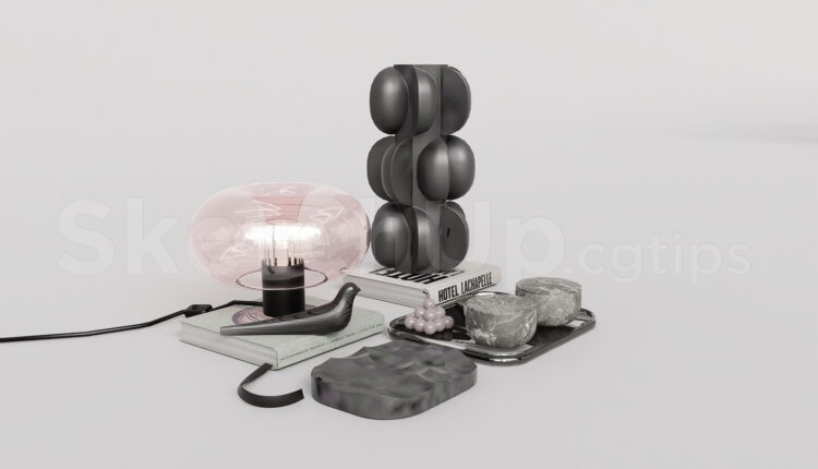 21038. Modernist Glass Lamp And Sculptural Vases Sketchup Free Download (1)