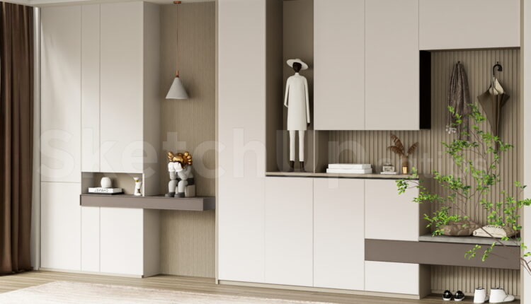 21040. Modern Entryway Wardrobe And Shoe Cabinet 3d Model Free Download (2)