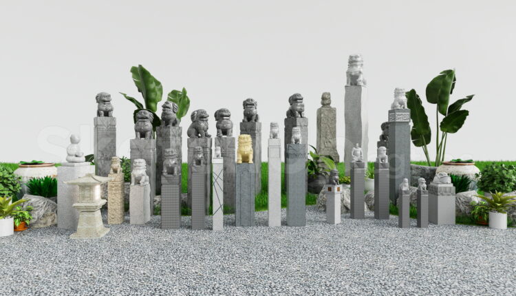 21047. Japanese Stone Garden Statues Collection Sketchup Model Free Download (1)