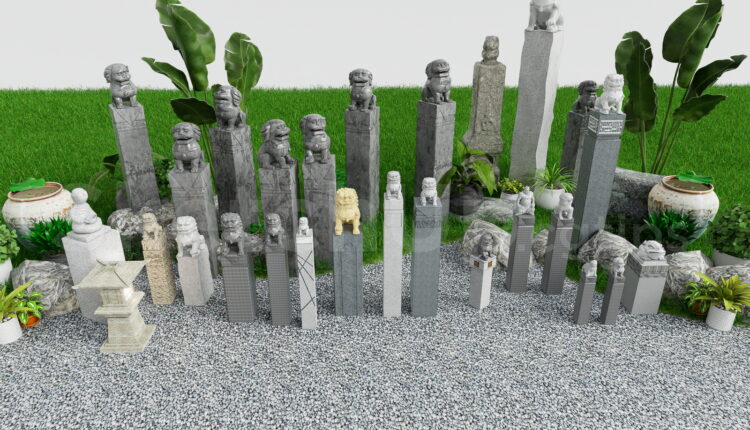 21047. Japanese Stone Garden Statues Collection Sketchup Model Free Download (2)