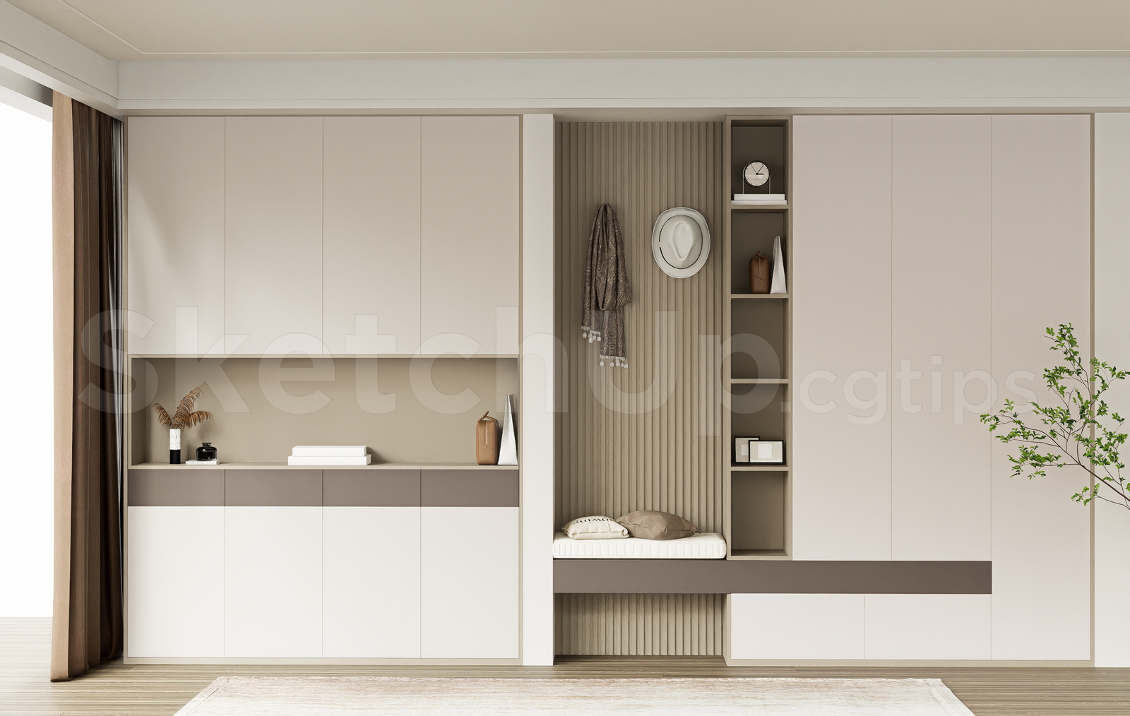 21066. Modern Closet Cabinet With Integrated Bench Sketchup Model For Interior Design Download (1)