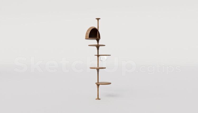 21073. Designer Wooden Cat Tree Sketchup Model With Platforms Download (2)
