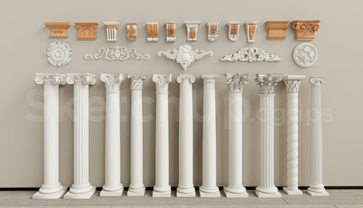 21090. Classic European Pillars And Decorative Wall Reliefs 3d Model For Sketchup Download (1)