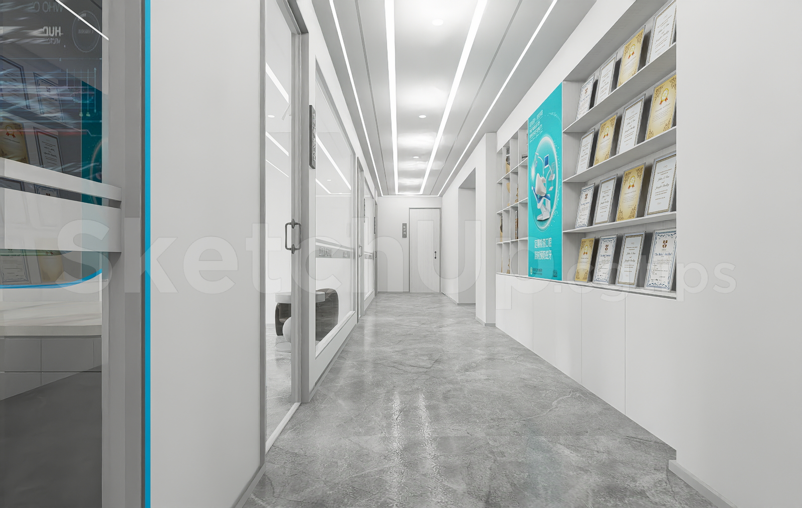 21103. Modern Dental Clinic Hallway Sketchup Model Free Download (1)