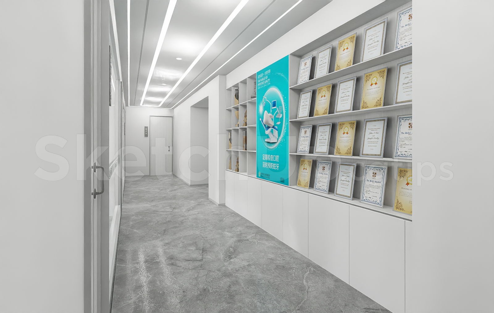 21103. Modern Dental Clinic Hallway Sketchup Model Free Download (2)