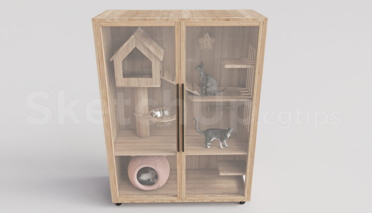 21108. Modern Wooden Cat House Cabinet Sketchup Model Download (2)