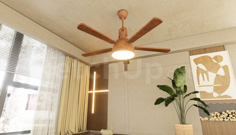 21117. Modern Wooden Ceiling Fan With Led Light Sketchup Model Free Download (1)