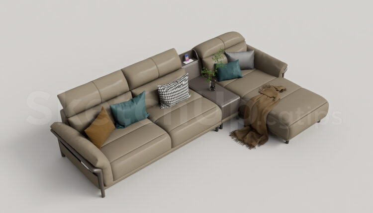 21119. Modern L-shaped Leather Sectional Sofa Sketchup Model Download (2)