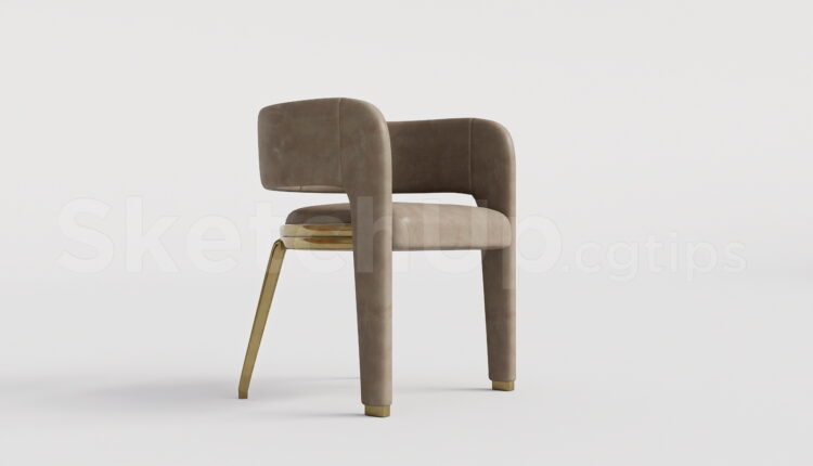 21124. Elegant Curved Upholstered Chair Sketchup Model Free Download (1)