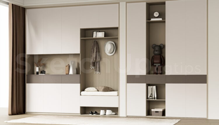 21129. Modern Shoe Cabinet With Seating Bench Sketchup 3d Model (2)
