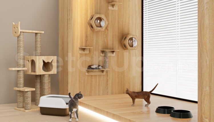 21136. Wooden Cat Wall Furniture Set 3d Model Free Download (2)
