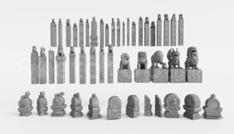 21139. Traditional Asian Stone Statue & Sculpture Collection 3d Model Free Download (1)