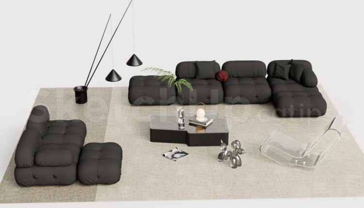 21142. Modern Black Modular Sofa Living Room Set – Sketchup 3d Model Free Download (1)