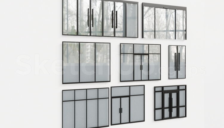 21146. Modern Black Aluminum Glass Doors Collection – Sketchup 3d Model Download (2)