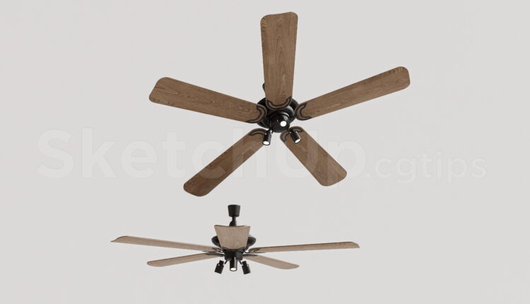 21160. 3d Wooden Ceiling Fan With Light Sketchup Model Free Download (1)