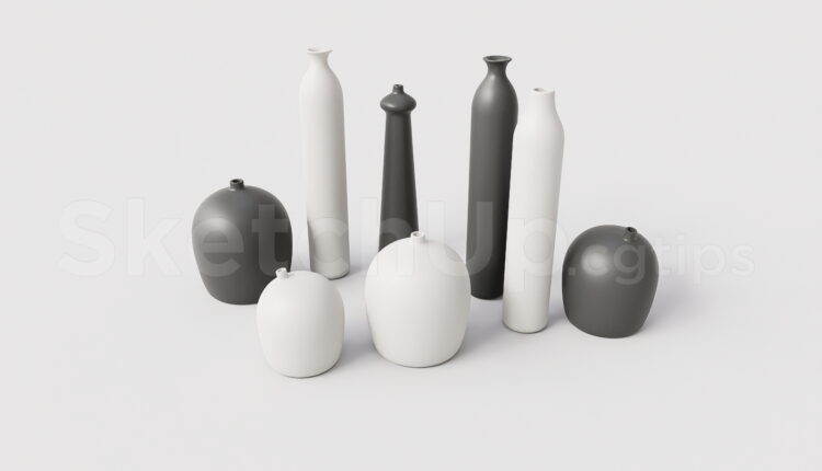 21164. Modern Minimalist Ceramic Vase Set Sketchup Model Download (2)