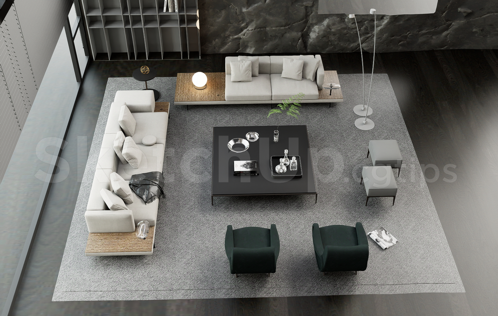 21174. Modern Large Sofa Set Living Room Interior 3d Sketchup Model Download (2)