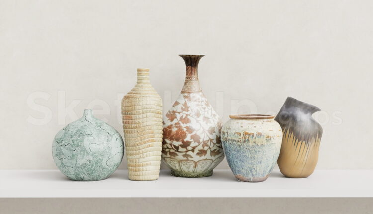 21177. Modern Decorative Ceramic Vase Collection Sketchup Model (1)
