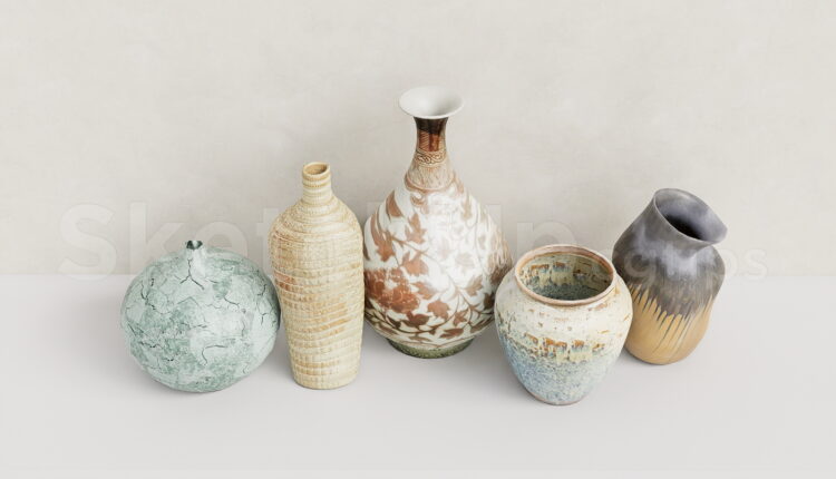 21177. Modern Decorative Ceramic Vase Collection Sketchup Model (2)